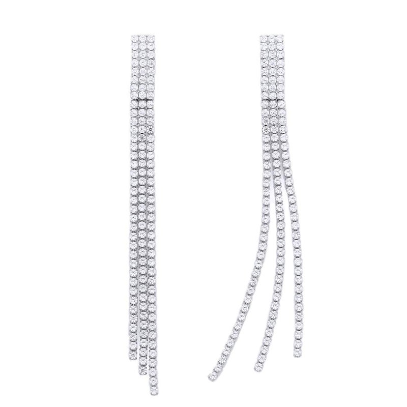 YOQUCOL Cubic Zirconia Crystal Long Drop Dangle Tassel Clip On Earrings CZ Not Pierced For Women - Image 2